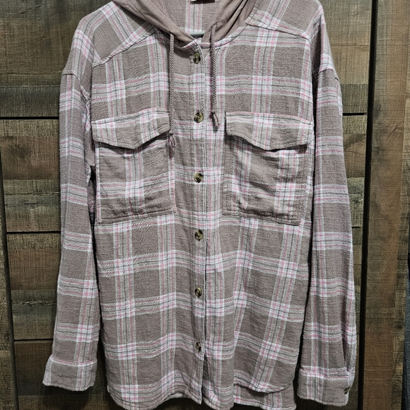 Hooded Flannel Shirt / Shacket - Picture 3 of 16